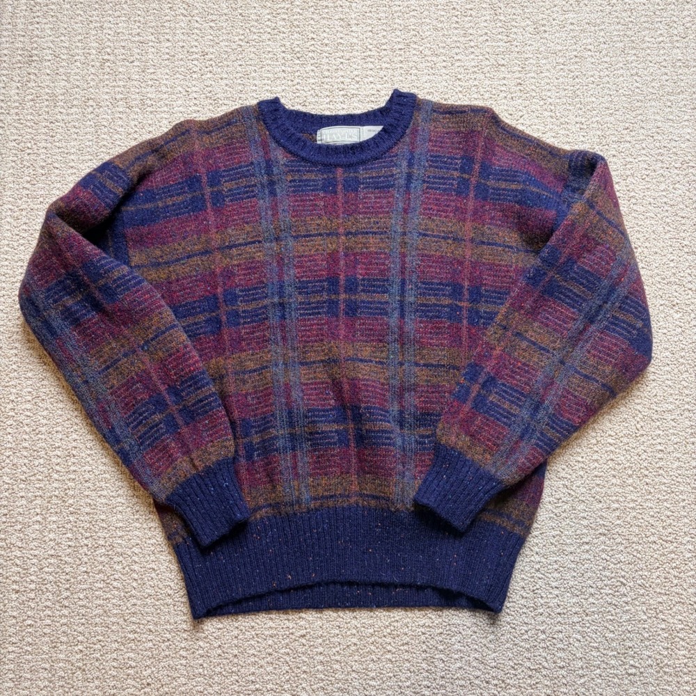 Christopher Hayes Mens M Shetland Wool Sweater Made in England Purple Plaid READ